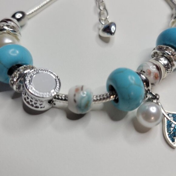 NWT Pandora Style Charm Bracelet Glitter Mermaids Tail Ceramic Beads Premium M/L - Picture 4 of 8